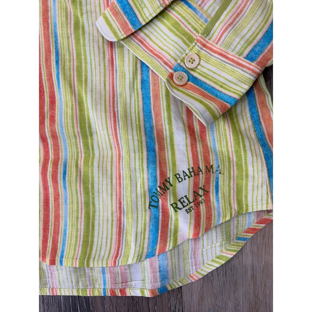 Tommy Bahama Men’s Medium 100% Linen Multicolor Striped Button Front Shirt - Picture 4 of 7